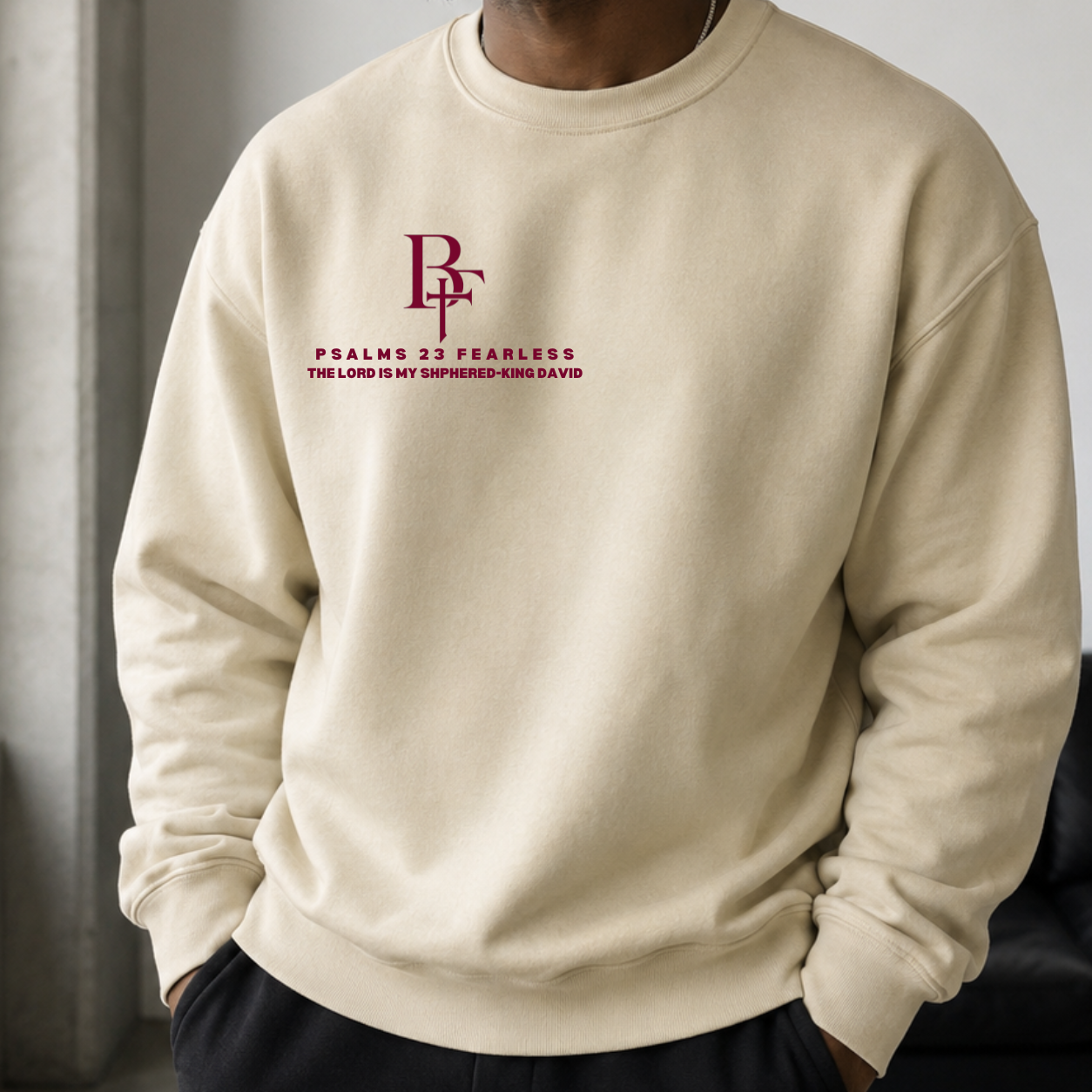Unisex Psalms 23 Cream and Burgundy Sweatshirt