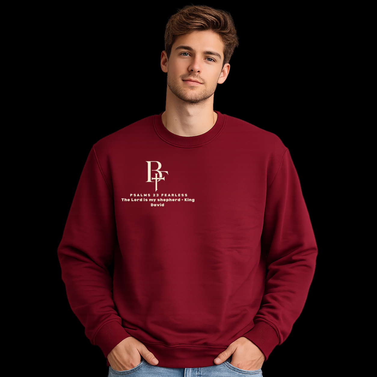 Unisex Psalms 23 Burgundy and Cream Sweatshirt